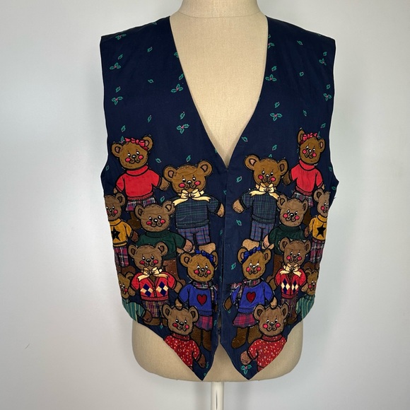 Vintage Christmas Teddy Bear Vest medium - Picture 4 of 16